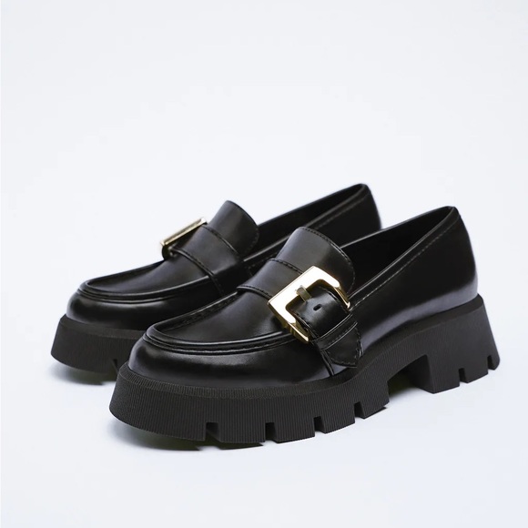 Zara Lug Sole Loafers with Gold Embellishment. - Picture 5 of 8